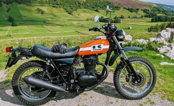 Barrys beautiful 250TR looking down the valley to Littondale